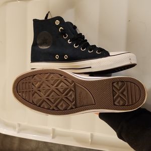 Navy Suade Hightop Converse Sneakers with velvet laces